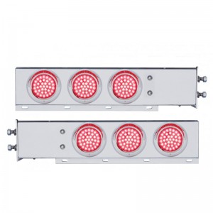 (2/Bulk) Chrome Spring Loaded Rear Light Bar W/ Six 36 Red Led 4" Red Lens Light W/ Visor - 2 1/2" Bolt Pattern