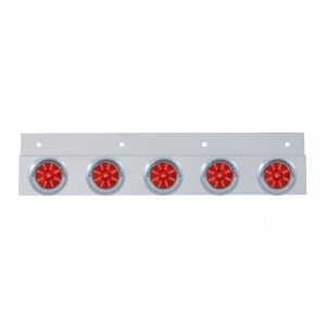 Stainless Steel Top Mud Flap Light Bracket W/ Five 9 Led 2" Low Profile Light W/ Visor - Red Lens