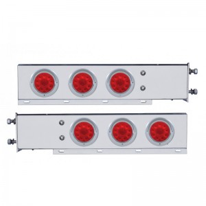 (2/Bulk) Economy 430 Stainless Steel Spring Loaded Rear Light Bar W/ Six 10 Red Led 4" Light W/ Visor - Red Lens (2 1/2" B.P.)