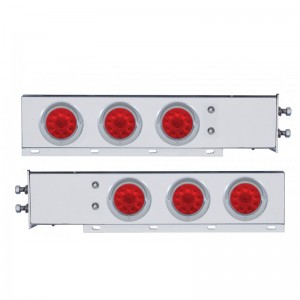 (2/Bulk) Economy 430 Stainless Steel Spring Loaded Rear Light Bar W/ Six 10 Red Led 4" Light W/ Visor - Red Lens (2" B.P.)