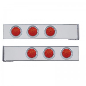 (2/Bulk) Chrome 2 Pcs. Rear Light Bar W/ Six 7 Led 4" Red Lens Economy Light W/ Visor - 4 Hole Flange Mount