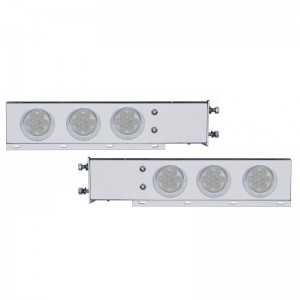 (2/Bulk) Chrome Spring Loaded Rear Light Bar W/ Six 7 Red Led 4" Clear Lens Light W/ Visor - 3 3/4" Bolt Pattern