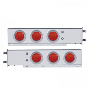 (2/Bulk) Stainless Steel Spring Loaded Rear Light Bar W/ Six 7 Red Led 4" Red Lens Light W/ Visor - 3 3/4" Bolt Pattern