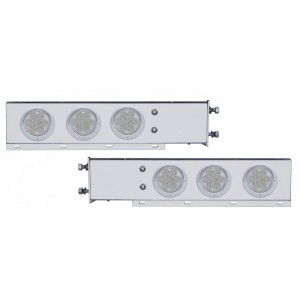 (2/Bulk) Stainless Steel Spring Loaded Rear Light Bar W/ Six 7 Red Led 4" Clear Lens Light W/ Visor - 3 3/4" Bolt Pattern