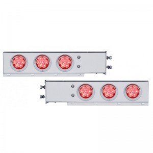 (2/Bulk) Chrome Spring Loaded Rear Light Bar W/ Six 7 Red Led 4" Red Lens Light W/ Visor - 2 1/2" Bolt Pattern