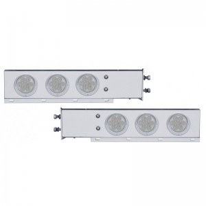 (2/Bulk) Chrome Spring Loaded Rear Light Bar W/ Six 7 Red Led 4" Clear Lens Light W/ Visor - 2 1/2" Bolt Pattern