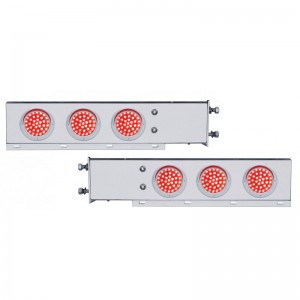 (2/Bulk) Economy 430 Stainless Steel Spring Loaded Rear Light Bar W/ Six 36 Red Led 4" Red Lens Light W/ Visor - 3 3/4" Bolt Pattern