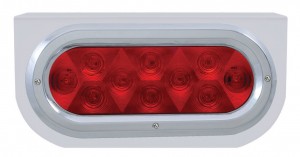 Stainless Steel Light Bracket W/ 10 Red Led Oval Light W/ Bezel - Red Lens