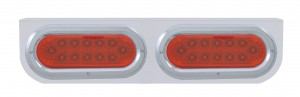 Stainless Steel Light Bracket W/ Two 12 Red Led Oval Light W/ Bezel - Red Lens