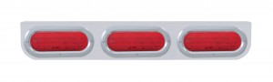 Stainless Steel Light Bracket W/ Three 60 Red Led Oval Light W/ Bezel - Red Lens
