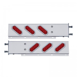 (2/Bulk) Stainless Steel Rear Light Bar With Six 10 Red Led Oval Red Lens Light With Flat Bezel - 3 3/4" Bolt Pattern