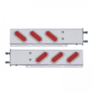 (2/Bulk) Stainless Steel Rear Light Bar With Six 12 Red Led Oval Red Lens Light With Flat Bezel - 3 3/4" Bolt Pattern