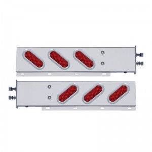(2/Bulk) Stainless Steel Rear Light Bar With Six 10 Red Led Oval Red Lens Light With Flat Bezel - 2 1/2" Bolt Pattern