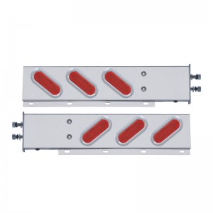 (2/Bulk) Stainless Steel Rear Light Bar With Six 12 Red Led Oval Red Lens Light With Flat Bezel - 2 1/2" Bolt Pattern