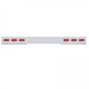 Stainless Steel 1 Piece Rear Light Bar W/ 6 Straight 12 Red Led Oval Reflector Light W/ Bezel - Red Lens