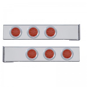 (2/Bulk) Chrome 2 Pcs. Rear Light Bar W/ Six 12 Led 4" Red Lens Reflector Light W/ Bezel - 4 Hole Flange Mount