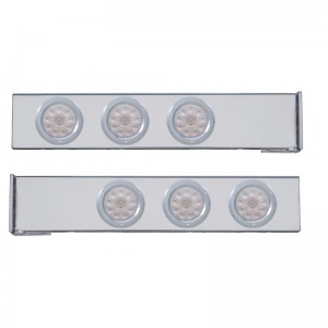 (2/Bulk) Chrome 2 Pcs. Rear Light Bar W/ Six 10 Led 4" Clear Lens Light W/ Bezel - 4 Hole Flange Mount