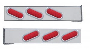 (2/Bulk) Stainless Steel 2 Pcs. Rear Light Bar W/ 6 Slanted 60 Led Oval Red Lens Light W/ Bezel - 4 Hole Flange Mount