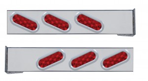 (2/Bulk) Stainless Steel 2 Pcs. Rear Light Bar W/ 6 Slanted 10 Led Oval Red Lens Light W/ Bezel - 4 Hole Flange Mount