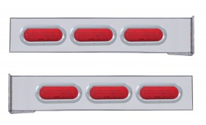 (2/Bulk) Stainless Steel 2 Pcs. Rear Light Bar W/ 6 Straight 60 Led Oval Red Lens Light W/ Bezel - 4 Hole Flange Mount