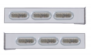 (2/Bulk) Stainless Steel 2 Pcs. Rear Light Bar W/ 6 Straight 60 Led Oval Clear Lens Light W/ Bezel - 4 Hole Flange Mount