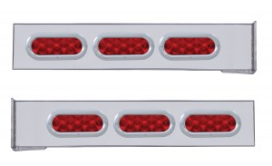 (2/Bulk) Stainless Steel 2 Pcs. Rear Light Bar W/ 6 Straight 10 Led Oval Red Lens Light W/ Bezel - 4 Hole Flange Mount