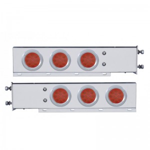 (2/Bulk) Chrome Spring Loaded Rear Lt Bar W/ Six 12 Red Led 4" Red Lens Reflector Lt W/ Bezel - 3 3/4" Bolt Pattern