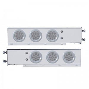 (2/Bulk) Chrome Spring Loaded Rear Lt Bar W/ Six 12 Red Led 4" Clear Lens Reflector Lt W/ Bezel - 3 3/4" Bolt Pattern