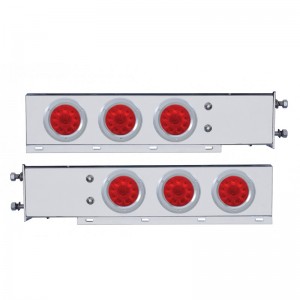 (2/Bulk) Stainless Steel Spring Loaded Rear Light Bar W/ Six 10 Red Led 4" Red Lens Light W/ Bezel - 3 3/4" Bolt Pattern