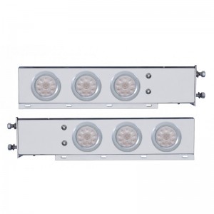 (2/Bulk) Stainless Steel Spring Loaded Rear Light Bar W/ Six 10 Red Led 4" Clear Lens Light W/ Bezel - 3 3/4" Bolt Pattern