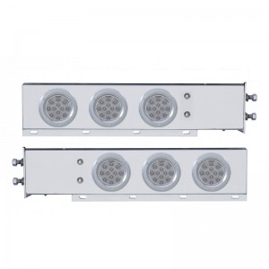 (2/Bulk) Chrome Spring Loaded Rear Lt Bar W/ Six 12 Red Led 4" Clear Lens Reflector Lt W/ Bezel - 2 1/2" Bolt Pattern