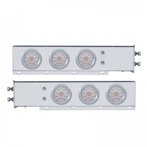 (2/Bulk) Chrome Spring Loaded Rear Light Bar W/ Six 10 Red Led 4" Clear Lens Light W/ Bezel - 2 1/2" Bolt Pattern
