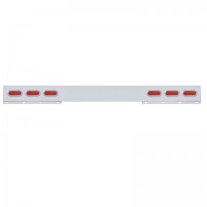 Stainless Steel 1 Piece Rear Light Bar W/ 6 Straight 19 Red Led Oval Reflector Light W/ Bezel - Red Lens
