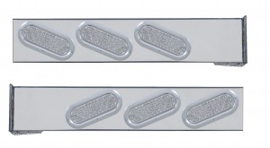 (2/Bulk) Stainless Steel 2 Pcs. Rear Light Bar W/ 6 Slanted 19 Red Led Oval Clear Lens Light W/ Bezel - 4 Hole Flange Mount