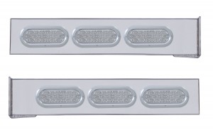 (2/Bulk) Chrome 2 Pcs. Rear Light Bar W/ 6 Straight 19 Led Oval Clear Lens Light W/ Bezel - 4 Hole Flange Mount