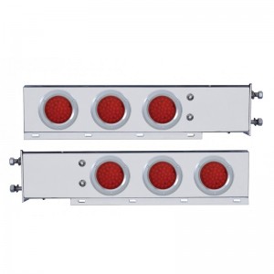 (2/Bulk) Stainless Steel Spring Loaded Rear Light Bar W/ Six 36 Red Led 4" Red Lens Light W/ Bezel - 3 3/4" Bolt Pattern