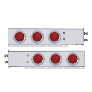 (2/Bulk) Chrome Spring Loaded Rear Light Bar W/ Six 36 Red Led 4" Red Lens Light W/ Bezel - 2 1/2" Bolt Pattern