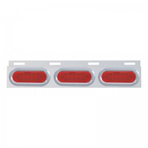 Stainless Steel Top Mud Flap Light Bracket W/ Three 12 Led Oval Light W/ Bezel - Red Lens