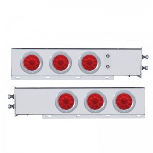 (2/Bulk) Economy 430 Stainless Steel Spring Loaded Rear Light Bar W/ Six 10 Red Led 4" Light W/ Bezel - Red Lens (2" B.P.)
