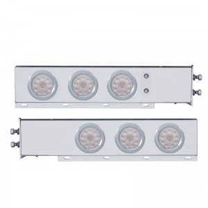 (2/Bulk) Economy 430 Stainless Steel Spring Loaded Rear Light Bar W/ Six 10 Red Led 4" Light W/ Bezel - Clear Lens (2" B.P.)