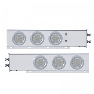 (2/Bulk) Economy 430 Stainless Steel Spring Loaded Rear Light Bar W/ Six 7 Red Led 4" Light W/ Bezel - Clear Lens (2" B.P.)