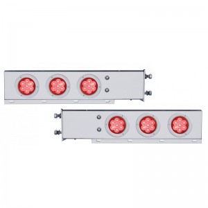 (2/Bulk) Chrome Spring Loaded Rear Light Bar W/ Six 7 Red Led 4" Red Lens Light W/ Bezel - 3 3/4" Bolt Pattern