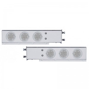 (2/Bulk) Chrome Spring Loaded Rear Light Bar W/ Six 7 Red Led 4" Clear Lens Light W/ Bezel - 3 3/4" Bolt Pattern