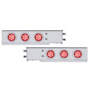 (2/Bulk) Chrome Spring Loaded Rear Light Bar W/ Six 7 Red Led 4" Red Lens Light W/ Bezel - 2 1/2" Bolt Pattern