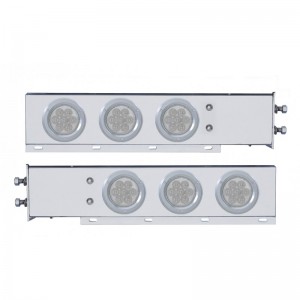 (2/Bulk) Chrome Spring Loaded Rear Light Bar W/ Six 7 Red Led 4" Clear Lens Light W/ Bezel - 2 1/2" Bolt Pattern