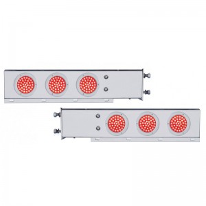 (2/Bulk) Economy 430 Stainless Steel Spring Loaded Rear Light Bar W/ Six 36 Red Led 4" Red Lens Light W/ Bezel - 3 3/4" Bolt Pattern