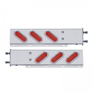 (2/Bulk) Stainless Steel Rear Light Bar With Six 19 Red Led Oval Red Lens Light With Flat Bezel - 3 3/4" Bolt Pattern