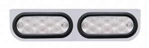 Stainless Steel Light Bracket W/ Two 10 Amber Led Oval Light W/ Grommet - Clear Lens