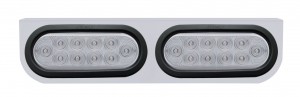Stainless Steel Light Bracket W/ Two 10 Red Led Reflector Oval Light W/ Grommet - Clear Lens