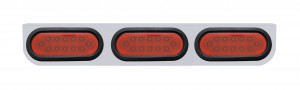 Stainless Steel Light Bracket W/ Three 12 Red Led Oval Light W/ Grommet - Red Lens